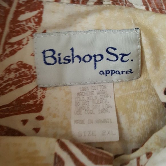 Bishop St Hawaiian Aloha Tropical Leaf Print Shirt Short Sleeve Browns Size 2XL - Picture 4 of 4